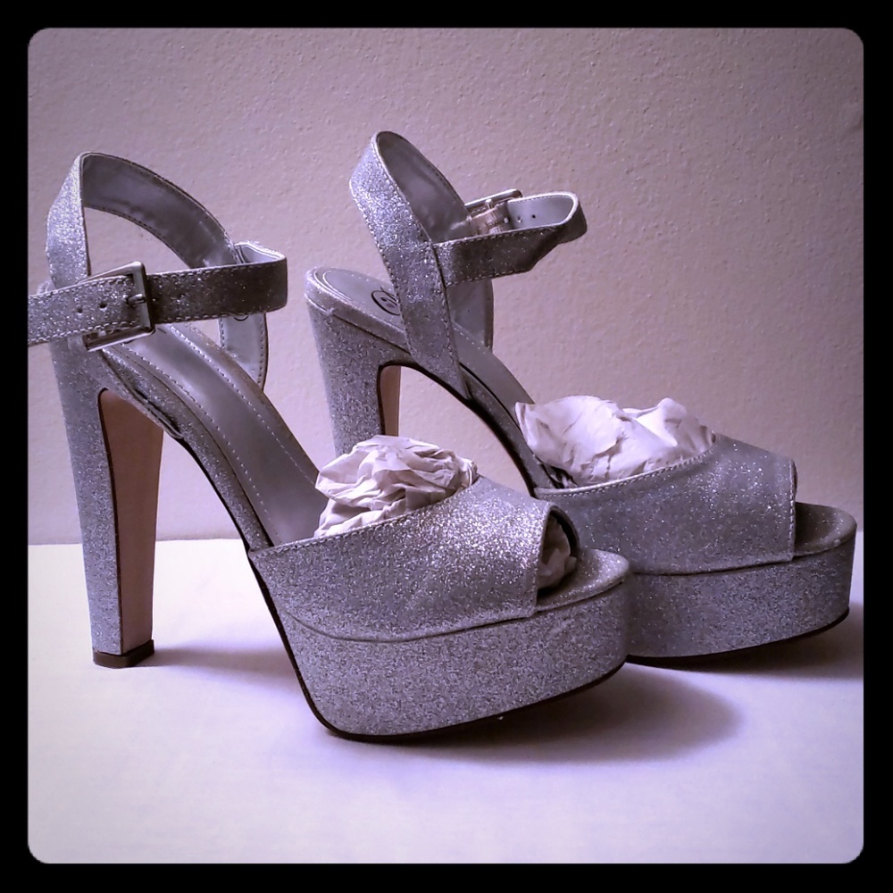 Silver Glitter Platform Dereon Heels